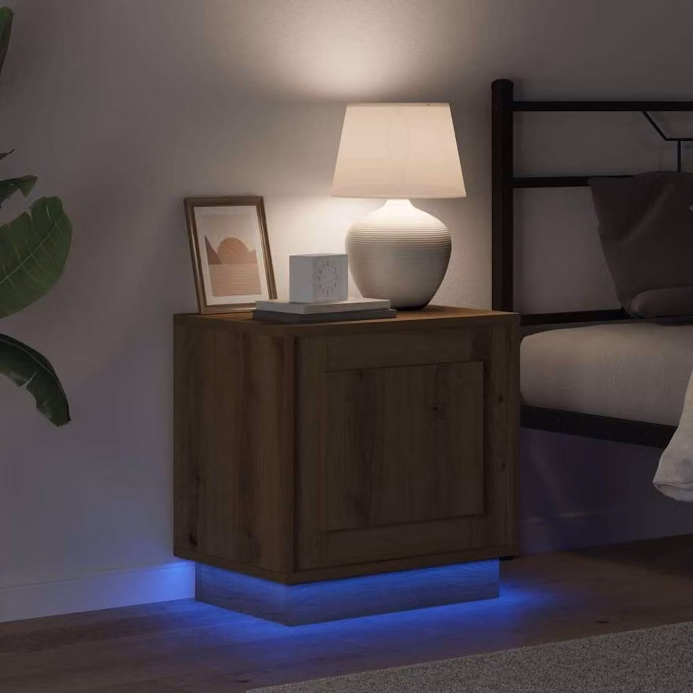 Berkfield Home Modern Bedside Cabinets with Integrated LED Lights, Artisan Oak, Brown, Set of 2 – 3