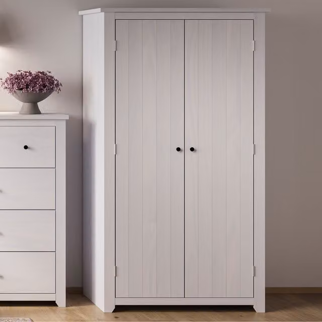 LPD Home Havana 2 Door Wardrobe in White and Grey Rustic Pine Wood
