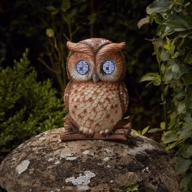 Marco Paul Solar Powered Blinking Owl Garden Ornament, Brown, Height: 25 cm