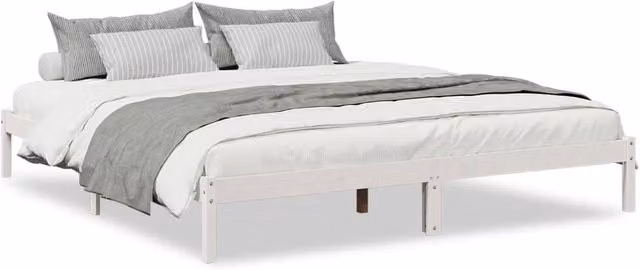 Berkfield Home Extra Long Solid Wood Pine Bed Frame, White, W: 180 cm, D: 210 cm