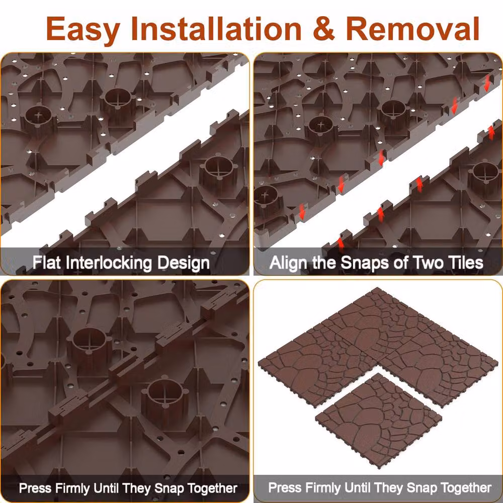 NIVOR 44 Piece Composite Plastic Decking Tiles for Indoor and Outdoor Use, Brown, 30 x 30 cm – 3
