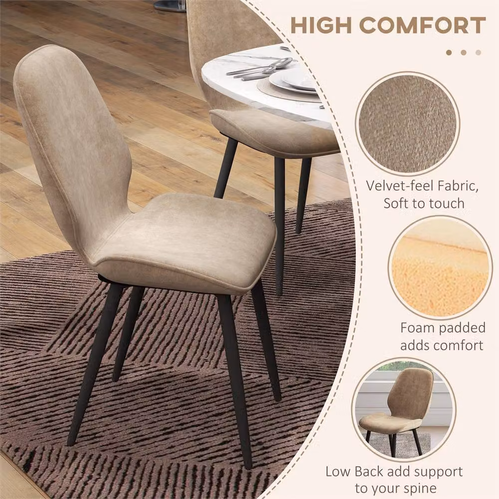 EONLION Set of 2 Modern Brown Velvet Kitchen and Dining Chairs with Metal Upholstered Frame – 3