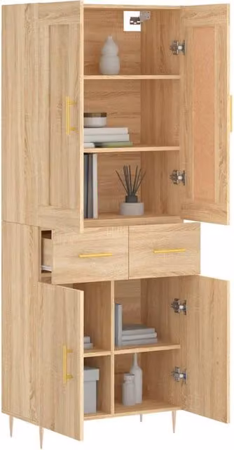 Berkfield Home Sonoma Oak Highboard in Light Oak, W/D/H: 69.5 x 34 x 180 cm – 1