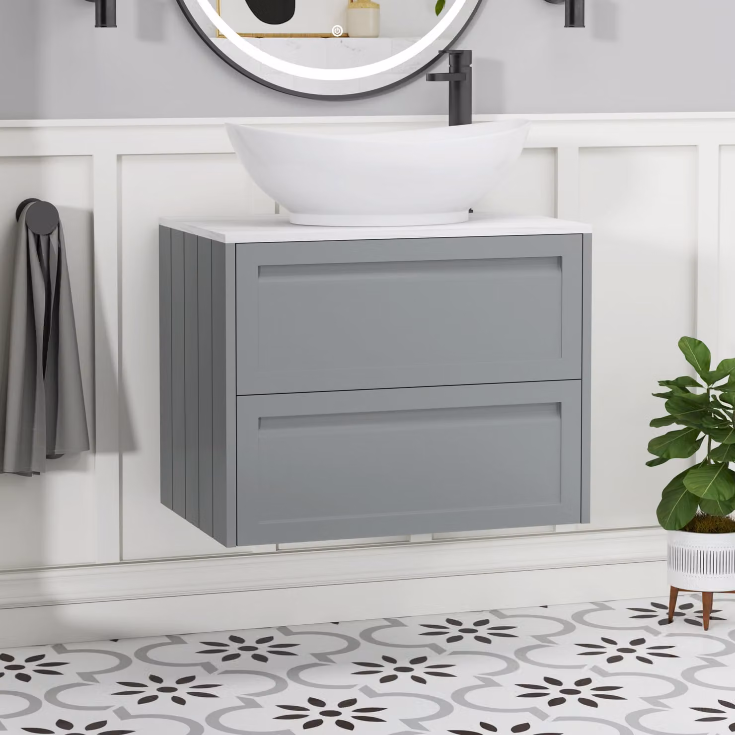 Royal Bathrooms Elmore 700mm Wall Hung Vanity Unit with Amaze Basin in Matt Pebble Grey
