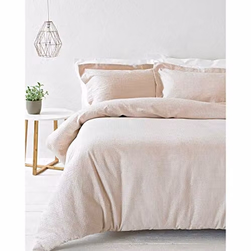 Riva Home Paoletti Waffle Texture 100% Cotton Duvet Cover Set in Pink, W/D/H: 260 x 220 x 260 cm