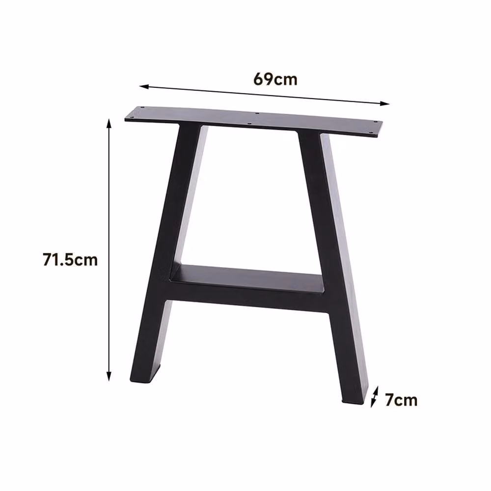 Nordara Pair of Black Industrial Iron A-Frame Table Legs, W/D/H: 69 x 7 x 71.5 cm – 2