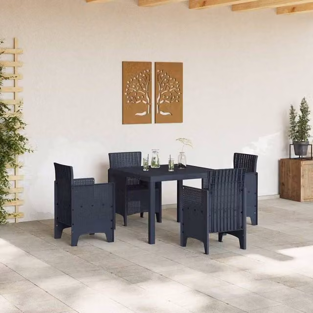 Berkfield Home Modern 5 Piece Anthracite Poly Rattan Garden Dining Set in Dark Grey