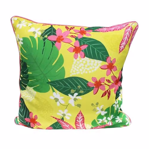 Peggy Wilkins Tropical Bloom Water-Resistant Outdoor Square Cushion, Yellow and Pink, W/D/H: 45 x 45 x 45 cm