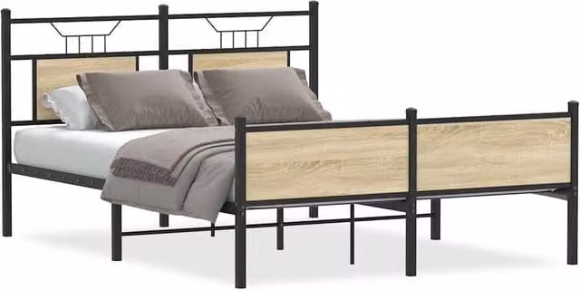 Berkfield Home Sonoma Oak Bed Frame in Brown, Engineered Wood, W/D/H: 140 x 200 cm