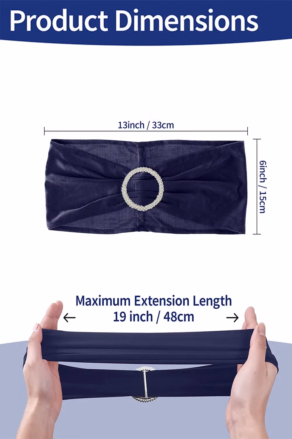 Neel Blue Spandex Chair Bands with Slider Buckle, 10-Piece Navy Stretchy Elastic Chair Sash Set – 2