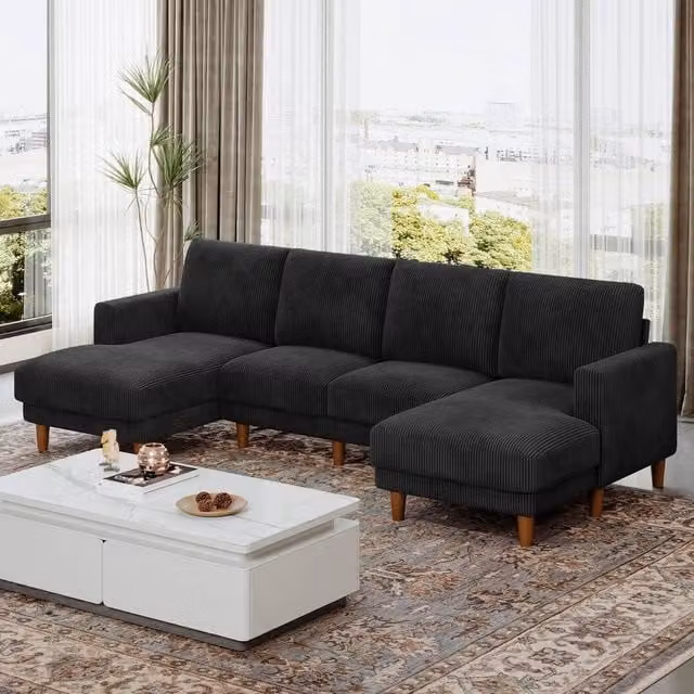 Dprodo Modern U-Shaped Sectional Sofa in Black with Scatter Cushions