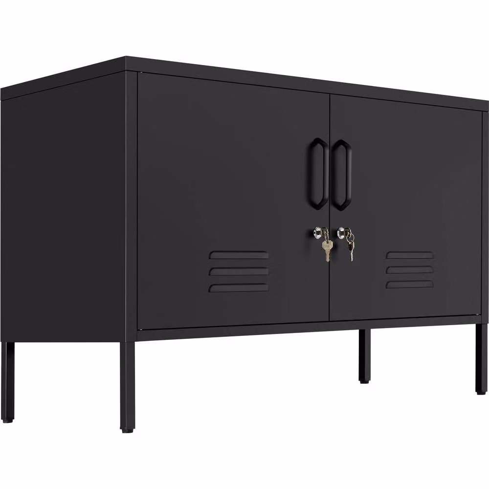 tectake Baker Sideboard in Matt Black with Magnetic Closure and Adjustable Shelf – 9