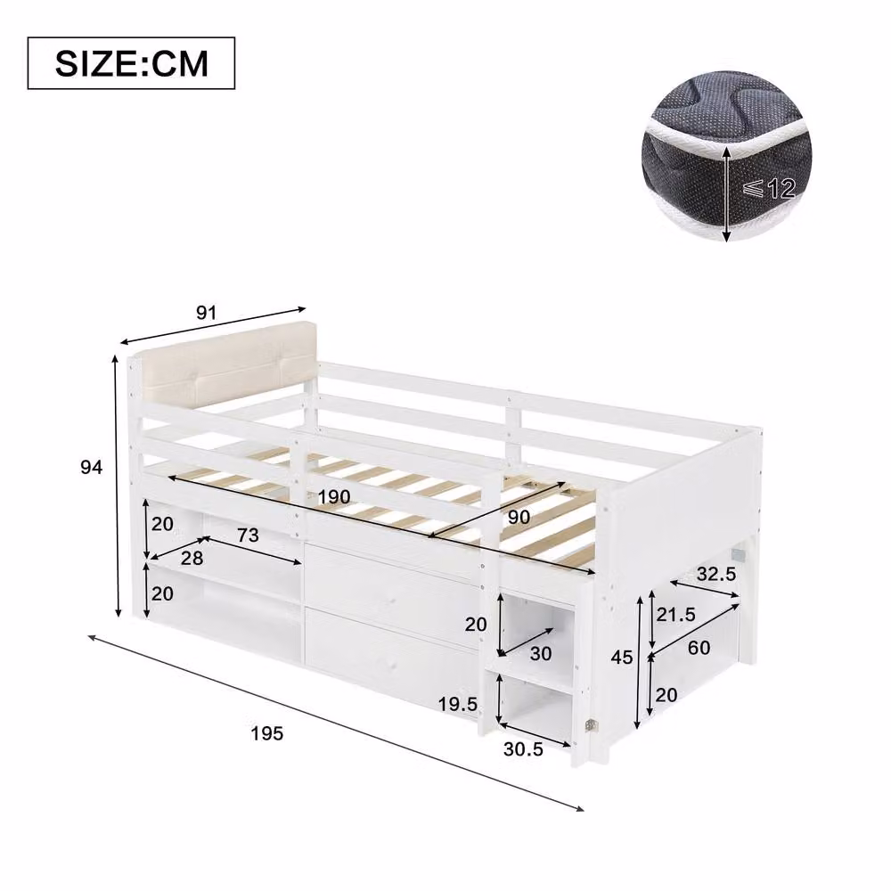 STILVORA Single Childrens Storage Bed in White with Drawers, W/D/H: 90 x 190 cm – 2