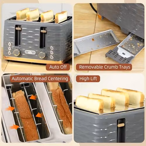 HOMCOM 4 Slice Toaster with 7 Browning Levels and Auto Shutoff, Grey – 6
