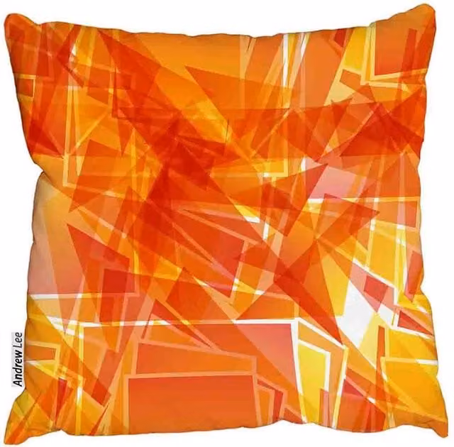Andrew Lee Fiery Red Geometric Shapes Square Cushion in Orange and Red, W/D/H: 45 x 45 x 45 cm