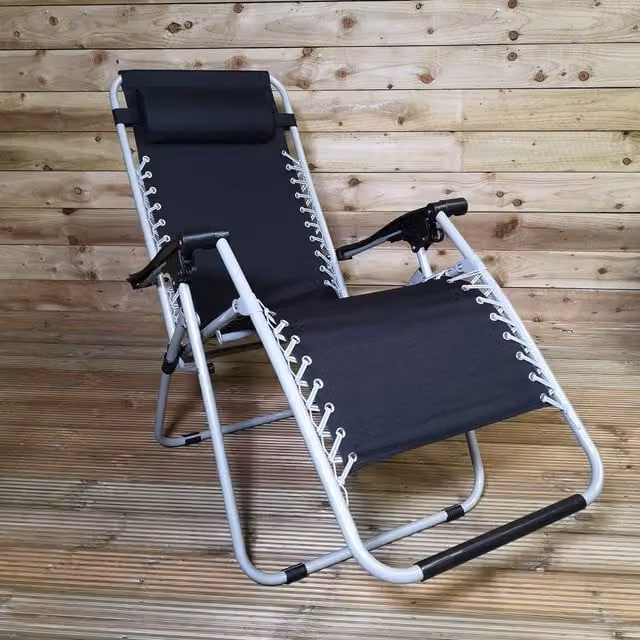 Samuel Alexander Multi Position Garden Gravity Relaxer Sun Lounger with Armrests in Silver and Black Textilene Fabric