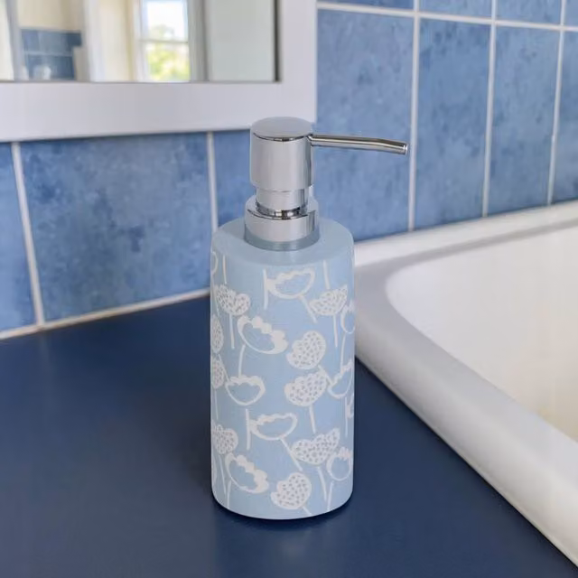 Showerdrape Buttercup Light Blue Floral Liquid Soap Dispenser with Pump