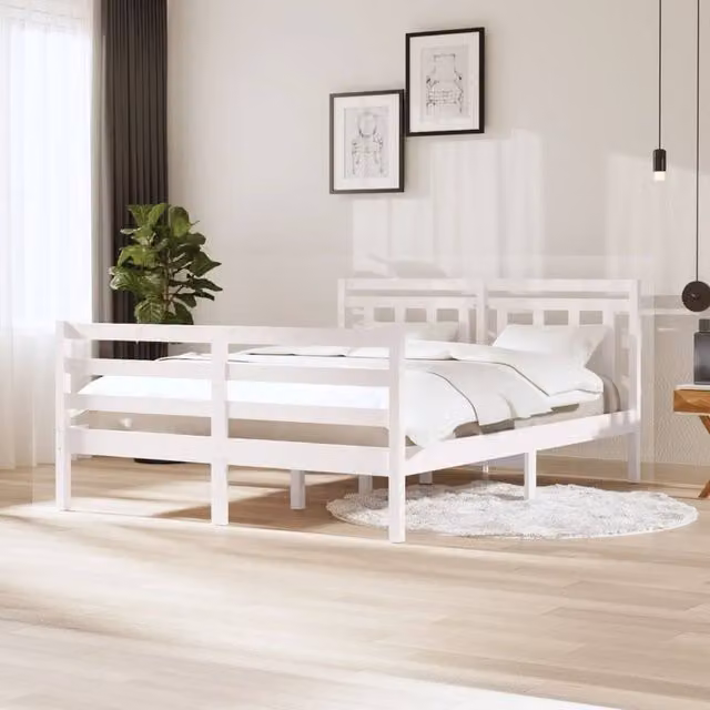 Berkfield Home White Solid Pine Wood Bed Frame W/D/H: 140 x 200 cm – 1