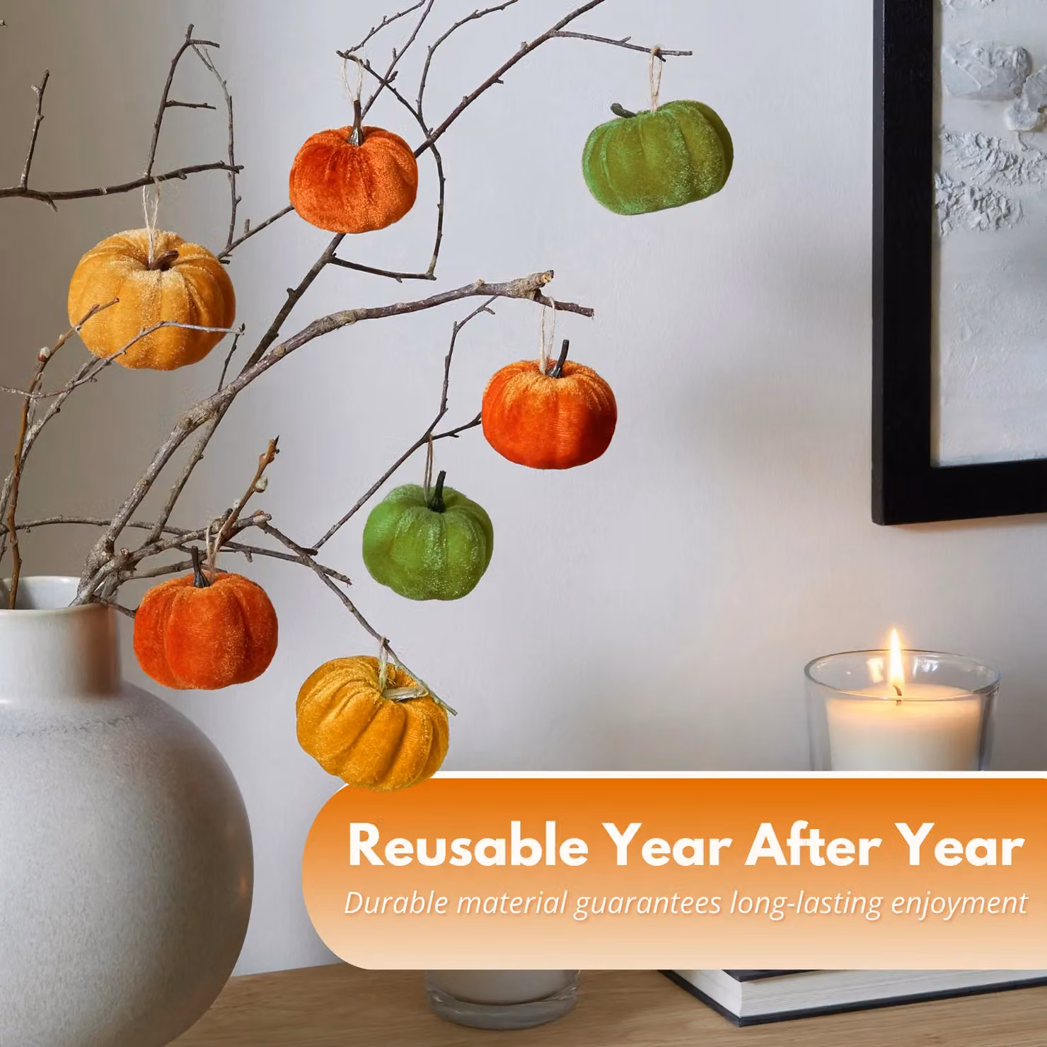 Marco Paul Pack of 7 Orange Autumn Mini Pumpkin Hanging Decorations for Halloween, 8 cm – 6