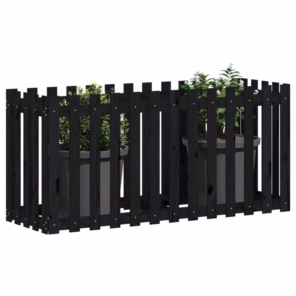 Berkfield Home Garden Raised Bed with Fence Design in Black, Solid Wood and Plastic, W/D/H: 150 x 50 x 70 cm – 3