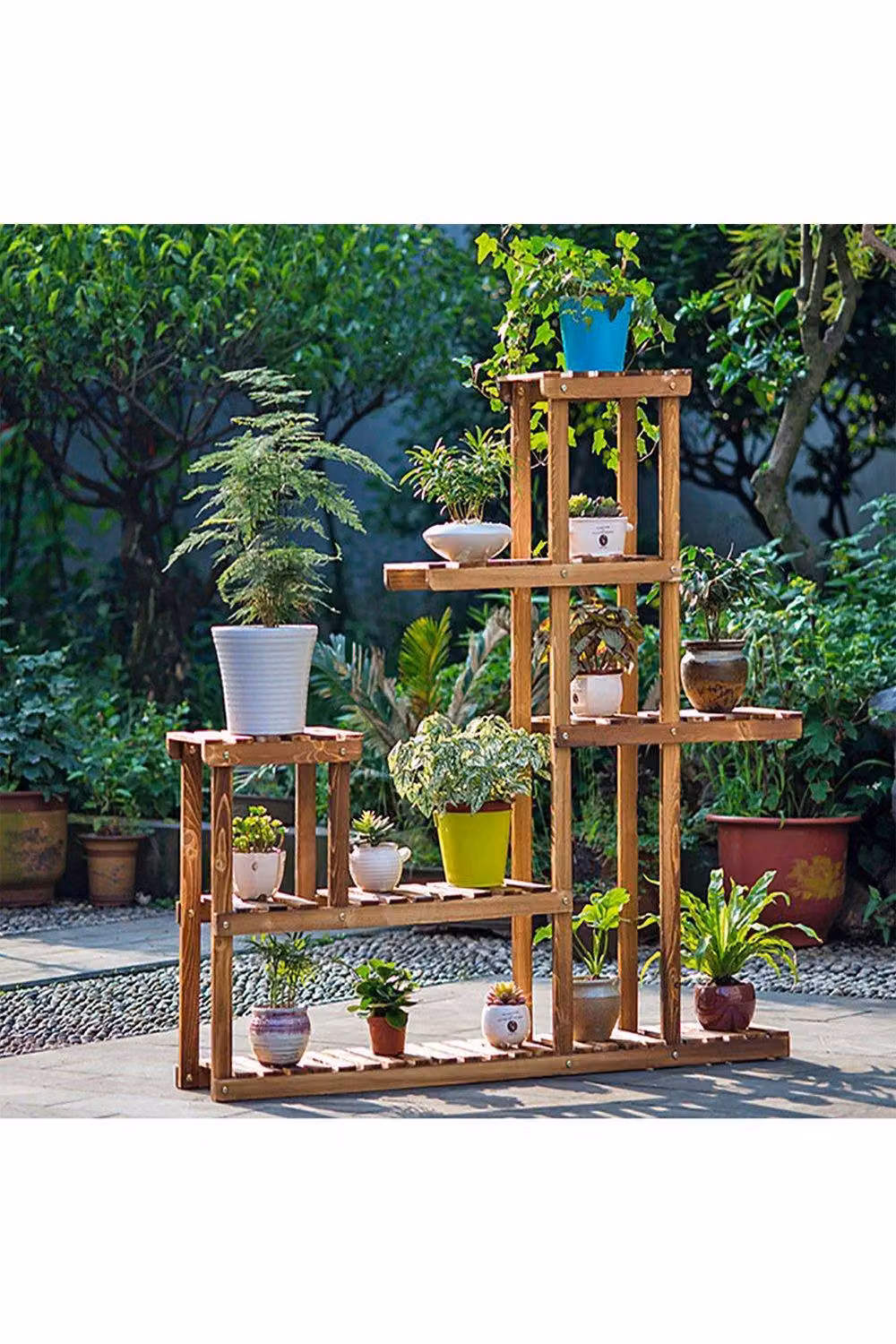 Living and Home Carter 8 Tier Multi Tiered Plant Stand in Rustic Brown Wood – 3