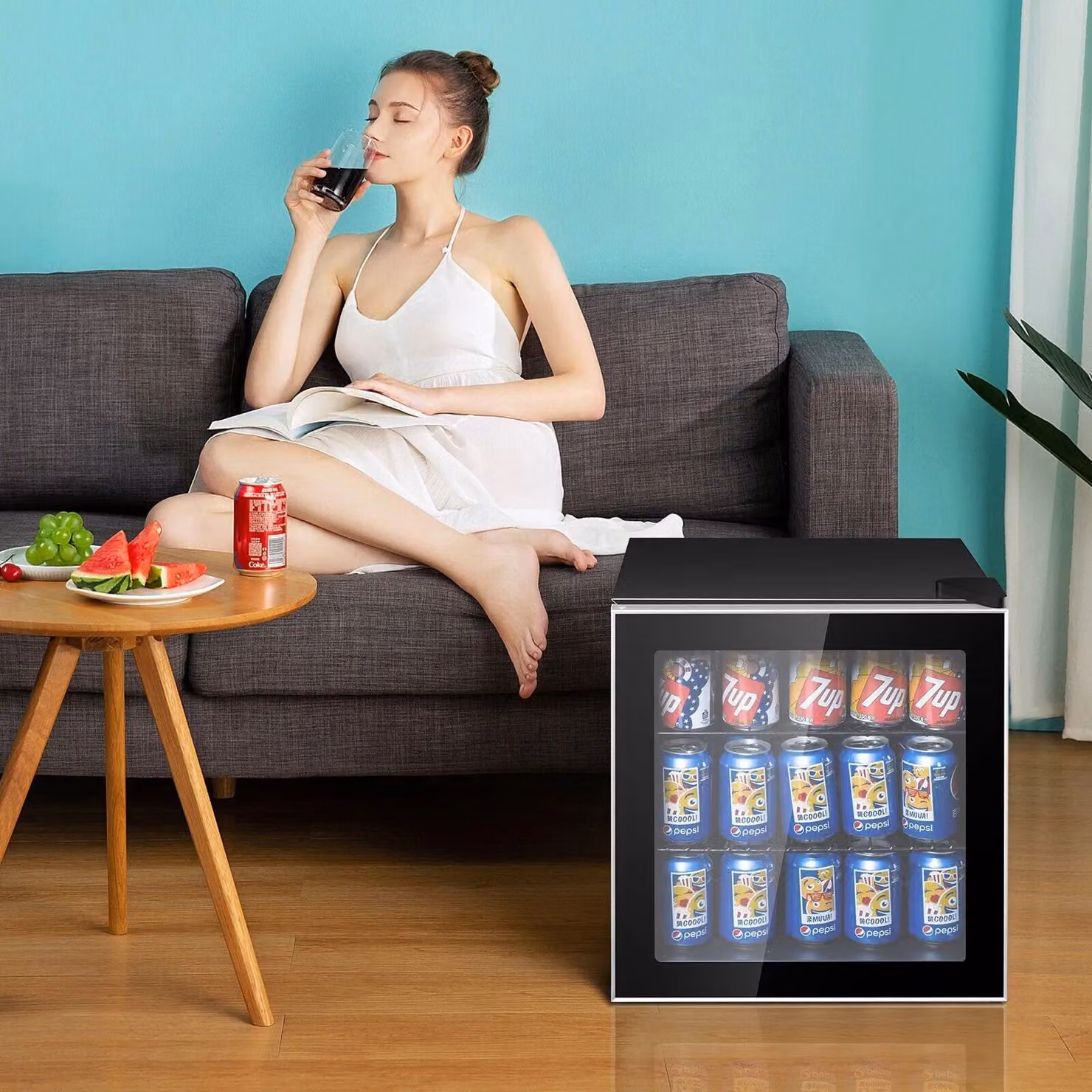 Costway Black Mini Beverage Cooler and Refrigerator with Glass Door and LED Interior Light, 60 Can Capacity – 3
