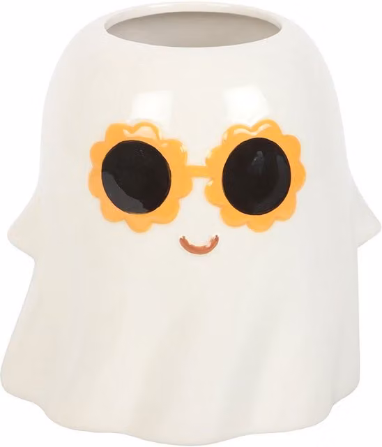 Kingsbury Gifts White Ceramic Groovy Ghost Flower Vase, Height: 14.8 cm