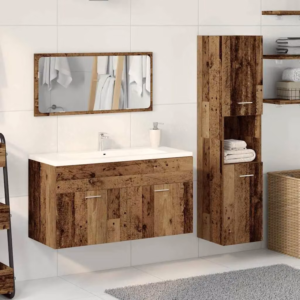 Berkfield Home 3 Piece Rustic Brown Bathroom Furniture Set in Engineered Wood – 2