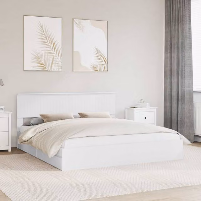 Berkfield Home Modern White Storage Bed with Headboard and USB Charging Port, W/D/H: 180 x 200 cm, Engineered Wood