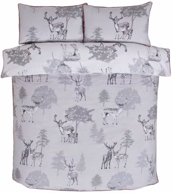 Rapport Sherwood Stag Reversible Duvet Cover and Pillowcase Set in Grey