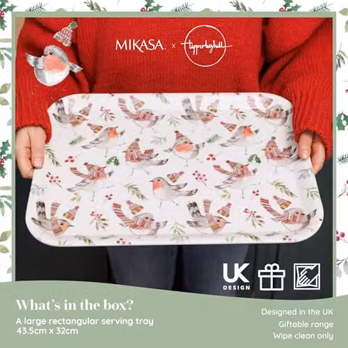Mikasa TipperleyHill Rectangular Melamine Serving Tray in Red and White, W: 43.5 cm, D: 32 cm – 2