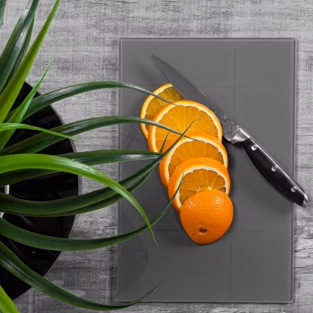 Harbour Housewares Rectangular Glass Chopping Board, Grey, W: 30 cm, D: 20 cm