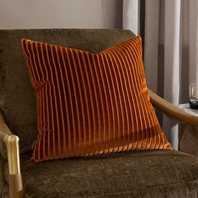 Paoletti Savoy Stripe Velvet Cushion in Bronze, W/D/H: 50 x 50 x 50 cm – 3