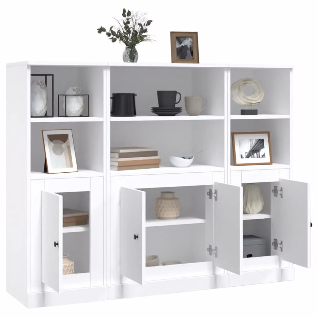 Berkfield Home Set of 3 White Matt MDF Wall-Mounted Highboards with Hinged Doors and Internal Shelves – 2