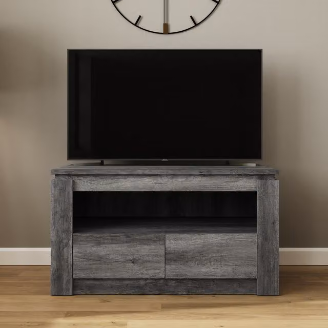 Canyon 2 Drawer Rustic Wood TV Unit in Charcoal Grey