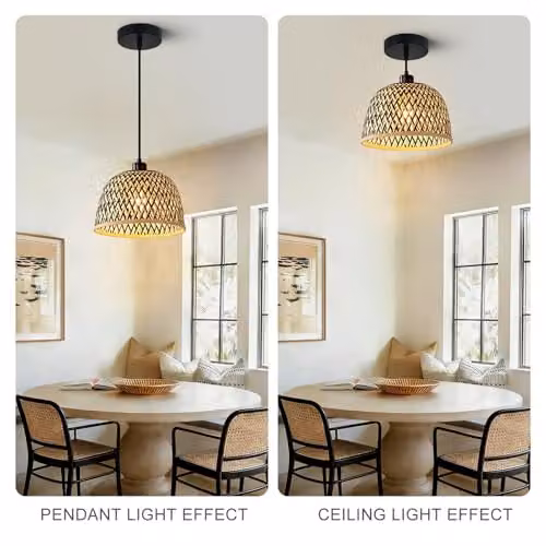 Harper Living Handwoven Bamboo Easy Fit Pendant Light Shade with Reducer Ring, Black and Brown, Diameter: 28 cm – 3