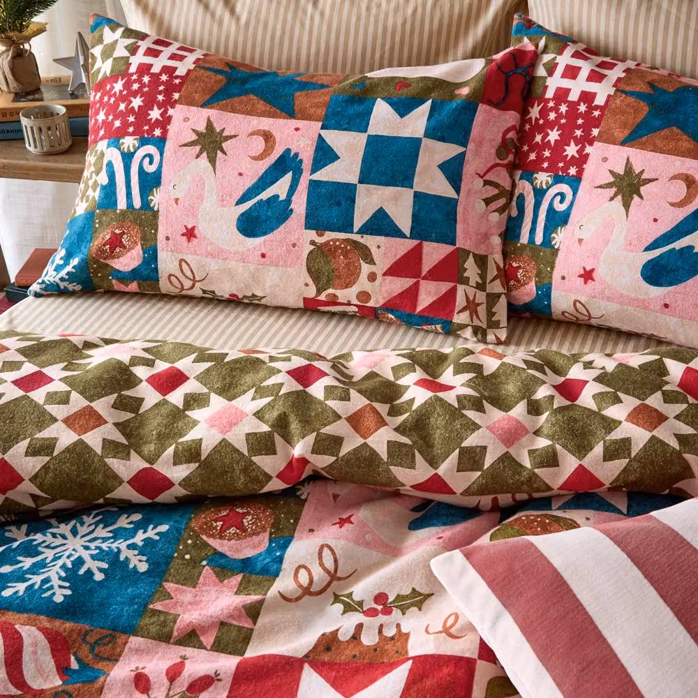 Furn Fika Reversible Scandinavian Christmas Graphic Duvet Cover Set, Multicolour, W x D: 200 x 200 cm – 2