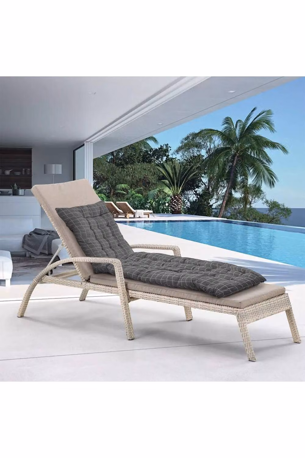 Living and Home Black Plaid Print Button Tufted Beach Chair Seat Cushion, W: 50 cm, L: 160 cm – 2