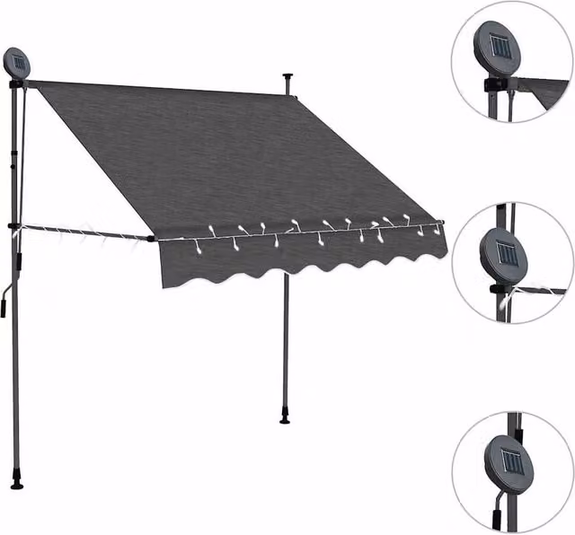 Berkfield Home Manual Retractable Folding Arm Awning with LED, Anthracite, W/D/H: 200 x 120 x 100 cm – 1