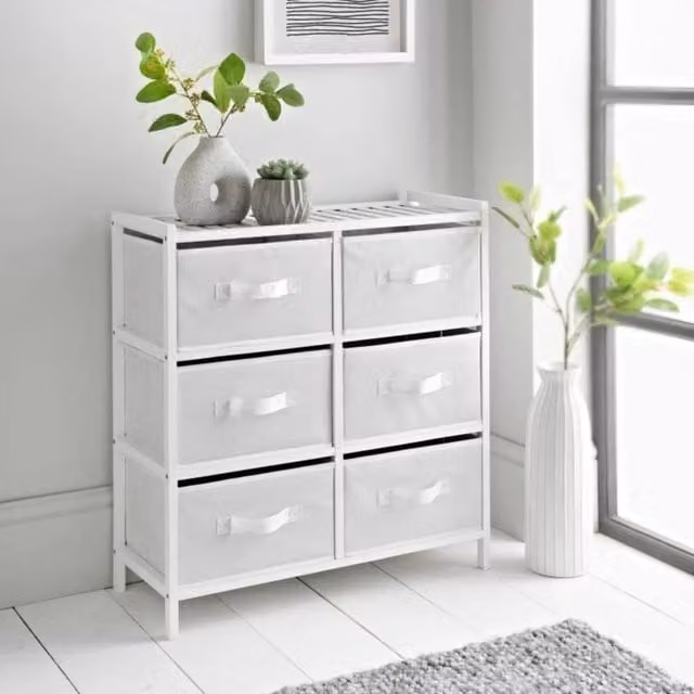 EONLION 6-Drawer Plastic Storage Organizer Unit in White, W/D/H: 60.0 x 60.0 x 25.4 cm