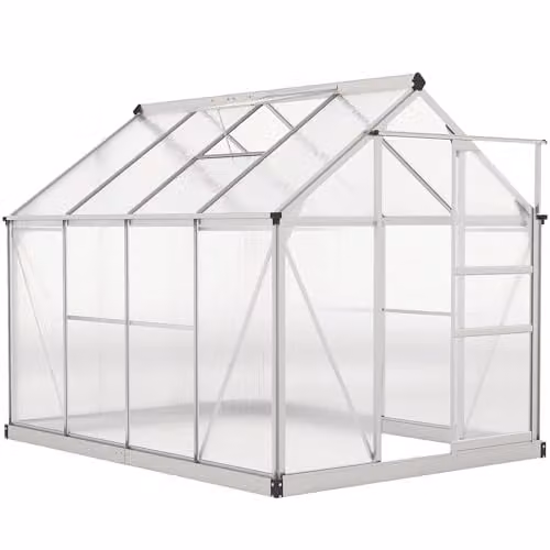 Outsunny Silver Polycarbonate and Aluminium Walk-In Greenhouse with Sliding Door – 1