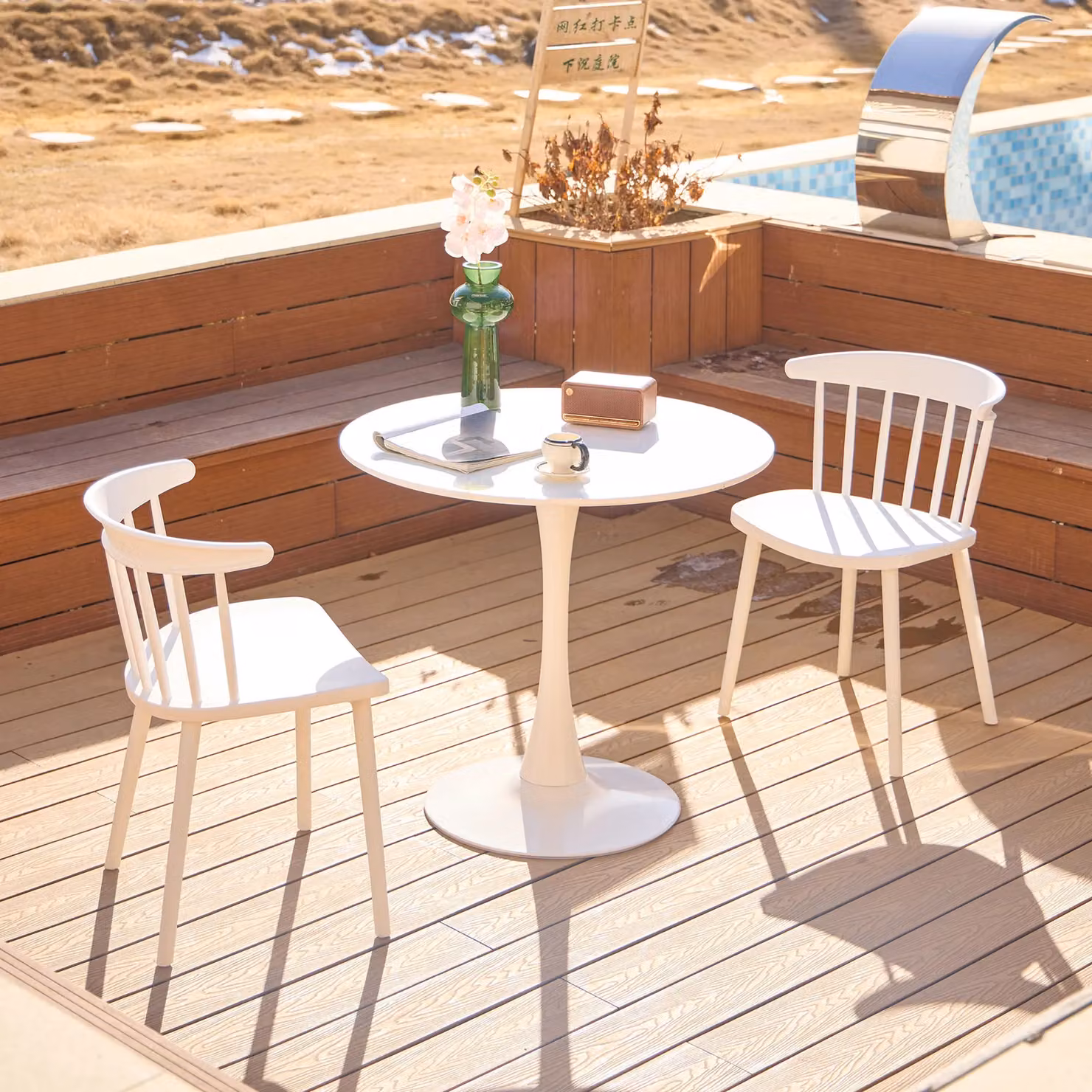 Nordlys Set of 4 White Indoor Outdoor Dining Chairs with Armrests – 2