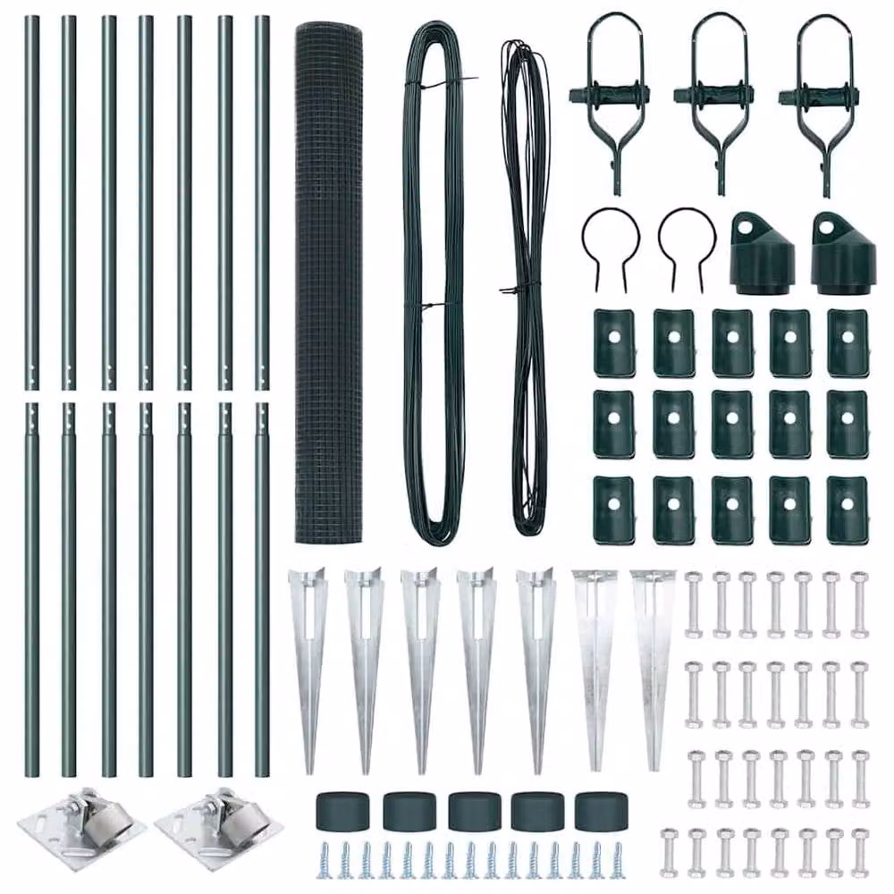 Berkfield Home Green Galvanised Steel Welded Wire Fence with 7 Round Spike Posts, W: 120 cm, L: 10 m – 5