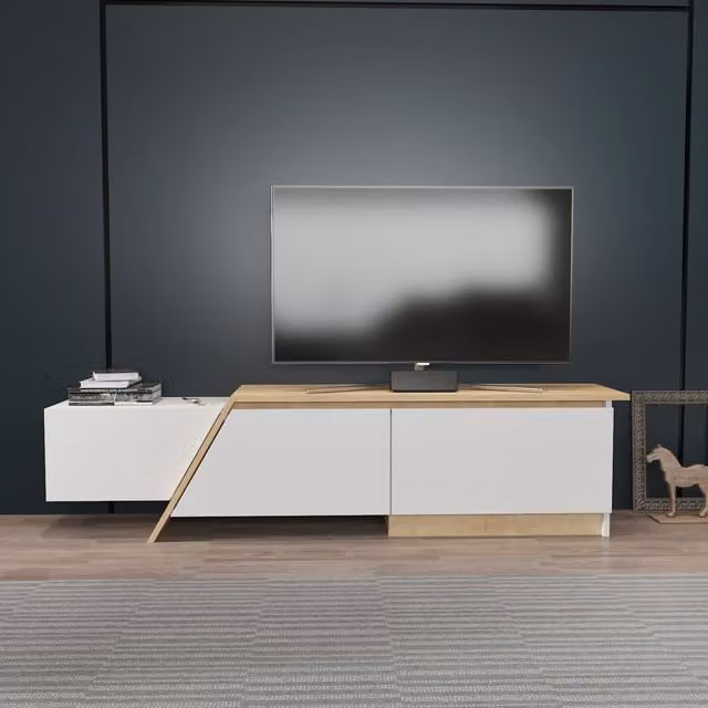 Decorotika Zonas Modern TV Unit in White and Brown, W/D/H: 180 x 45 x 35 cm