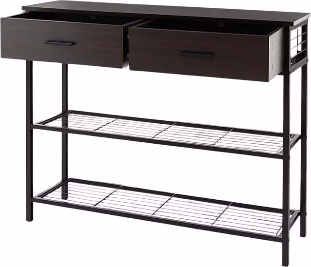 Pirlo Plush Brown Console Table with 2 Drawers and 2 Shelves, W/D/H: 81.0 x 30.0 x 40.0 cm