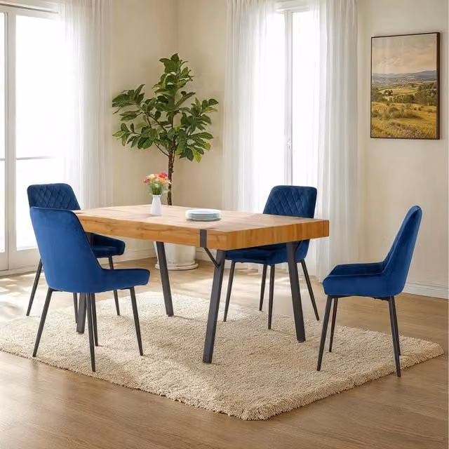Seconique Treviso and Avery Dining Set with Blue Velvet Chairs and Light Oak Effect Rectangular Table