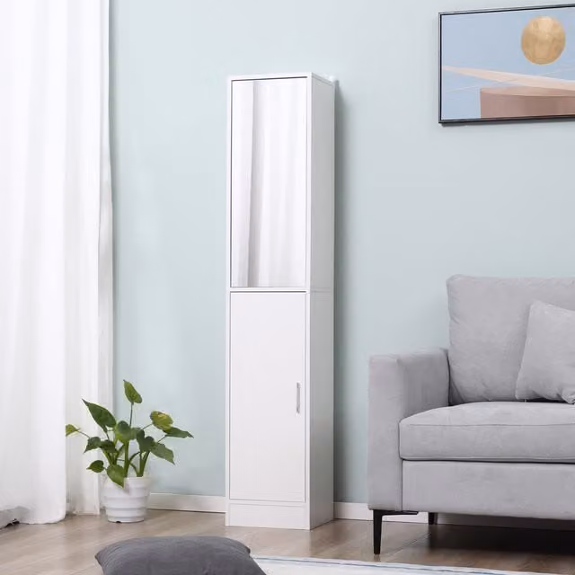 Kleankin White Freestanding Mirrored Bathroom Cabinet with Hinged Doors and Internal Shelves