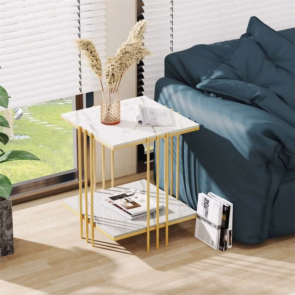 KORVIXA Modern Square Ceramic Coffee Table in White and Gold with Abstract Marble Effect – 3