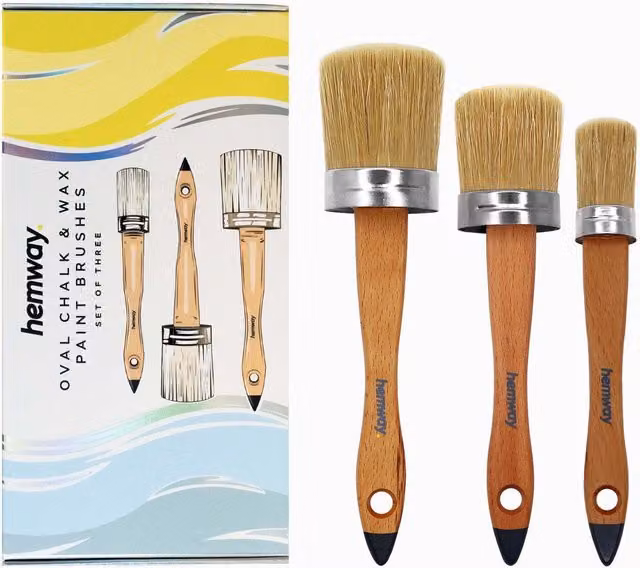Hemway Premium Handmade Oval Chalk, Lacquer and Wax Paint Brush Set, Pack of 3, Brown and Multicolour