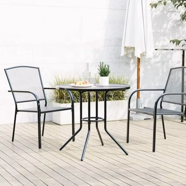 Berkfield Home Round Patio Table in Anthracite Grey, Powder-coated Steel, Diameter: 80 cm, Height: 72.5 cm